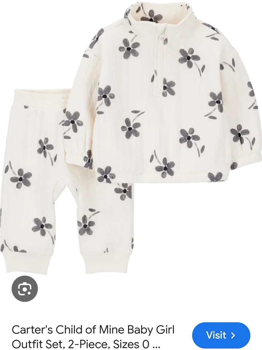 Carter's Cream and Gray Floral 2-Piece Baby Pajama Set